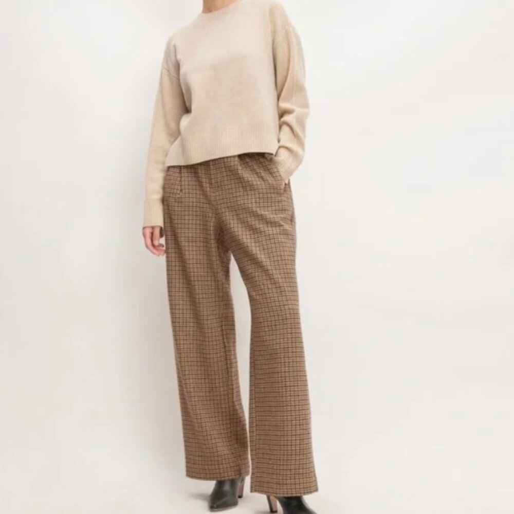 E V E R L A N E  //  The ReWool Way-High Drape Pant Camel Houndstooth 14 NWT - Picture 2 of 6